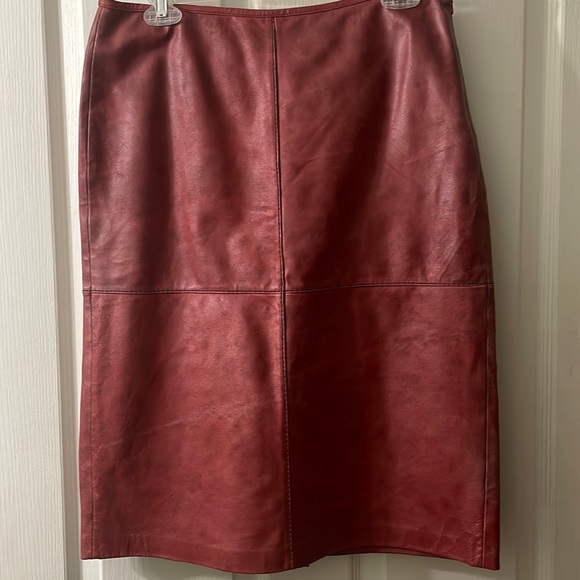 Vintage Red Leather Midi Pencil Skirt - Picture 1 of 11